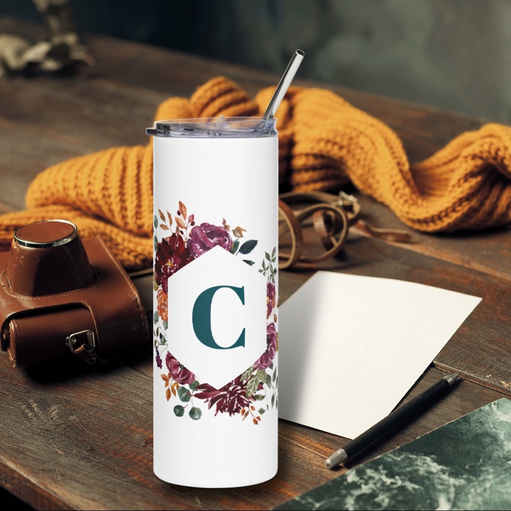 Plum Fall Floral Mug Tumbler 20oz